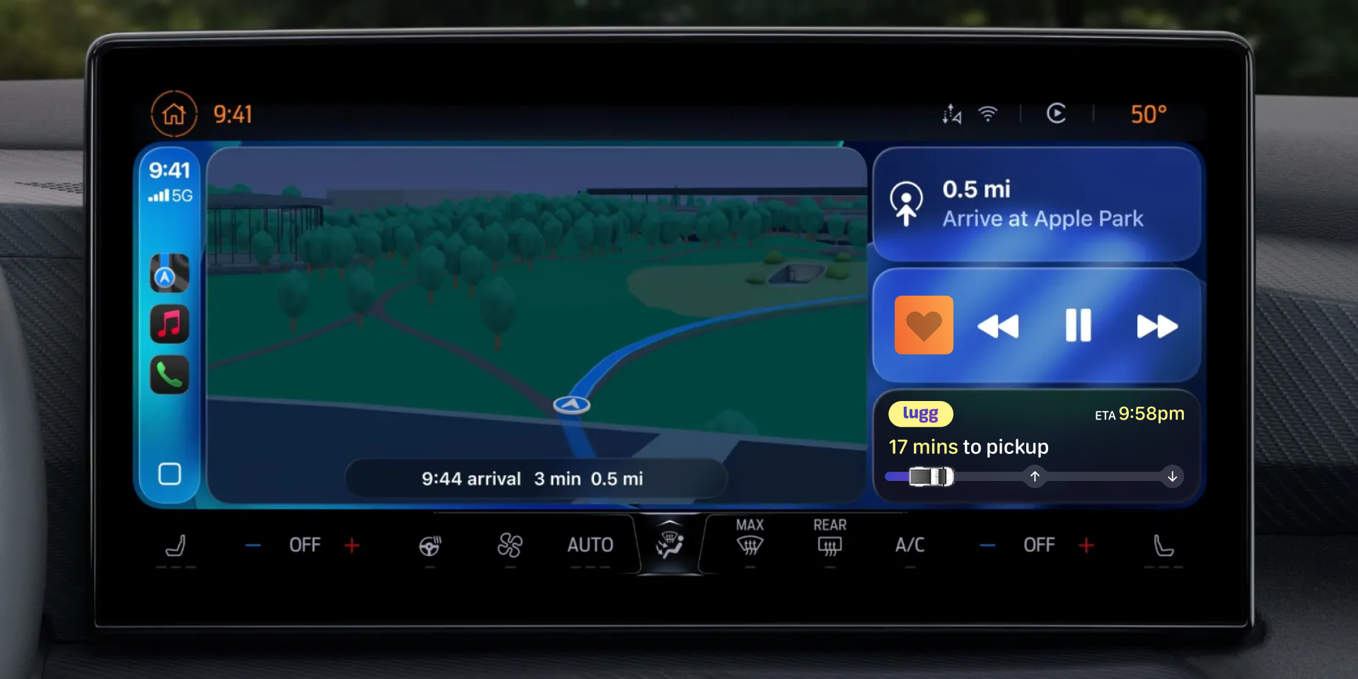 Car satnav with Apple CarPlay showing Lugg real time delivery updates