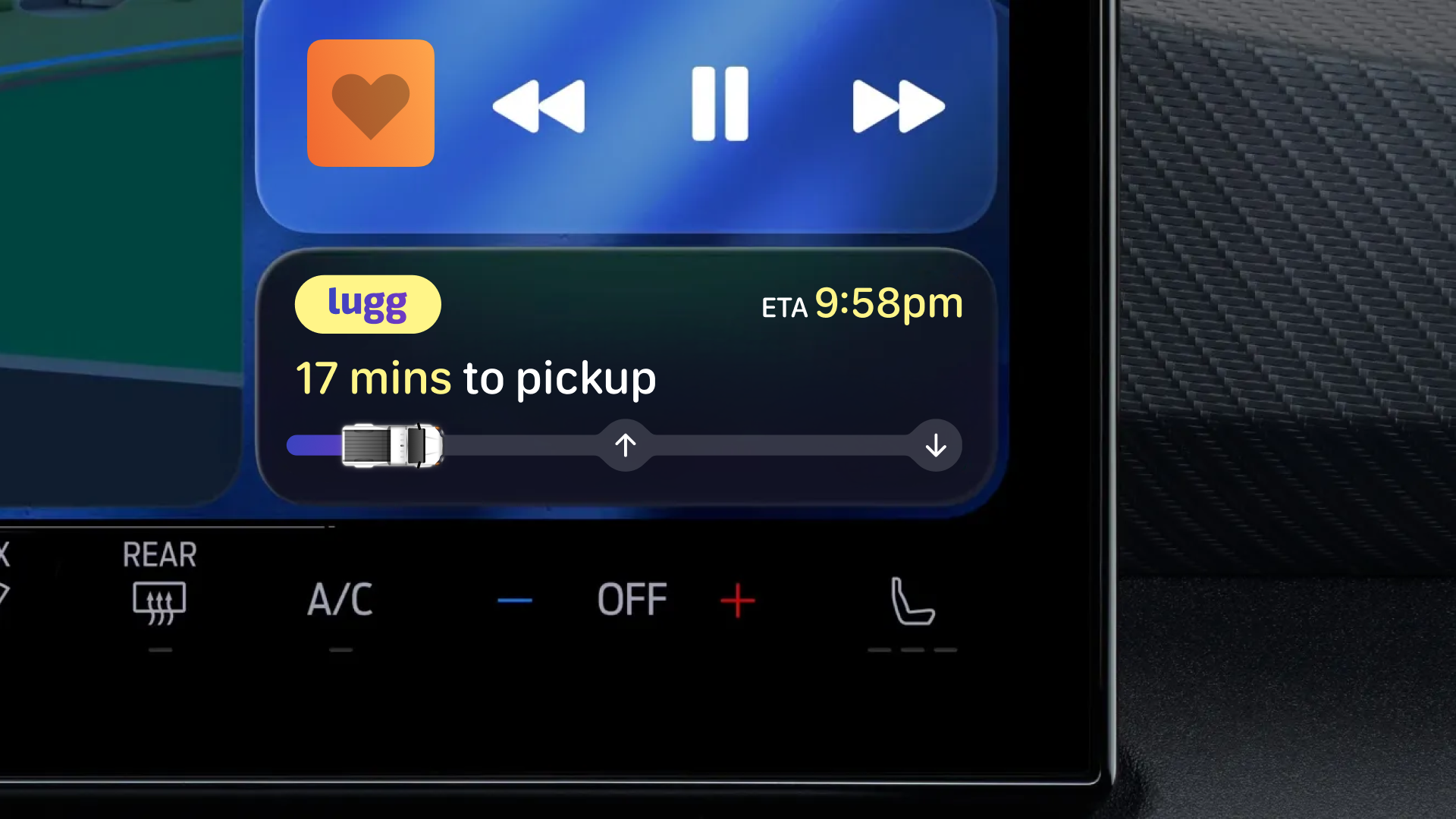 Car entertainment system showing Lugg real-time tracking update notification