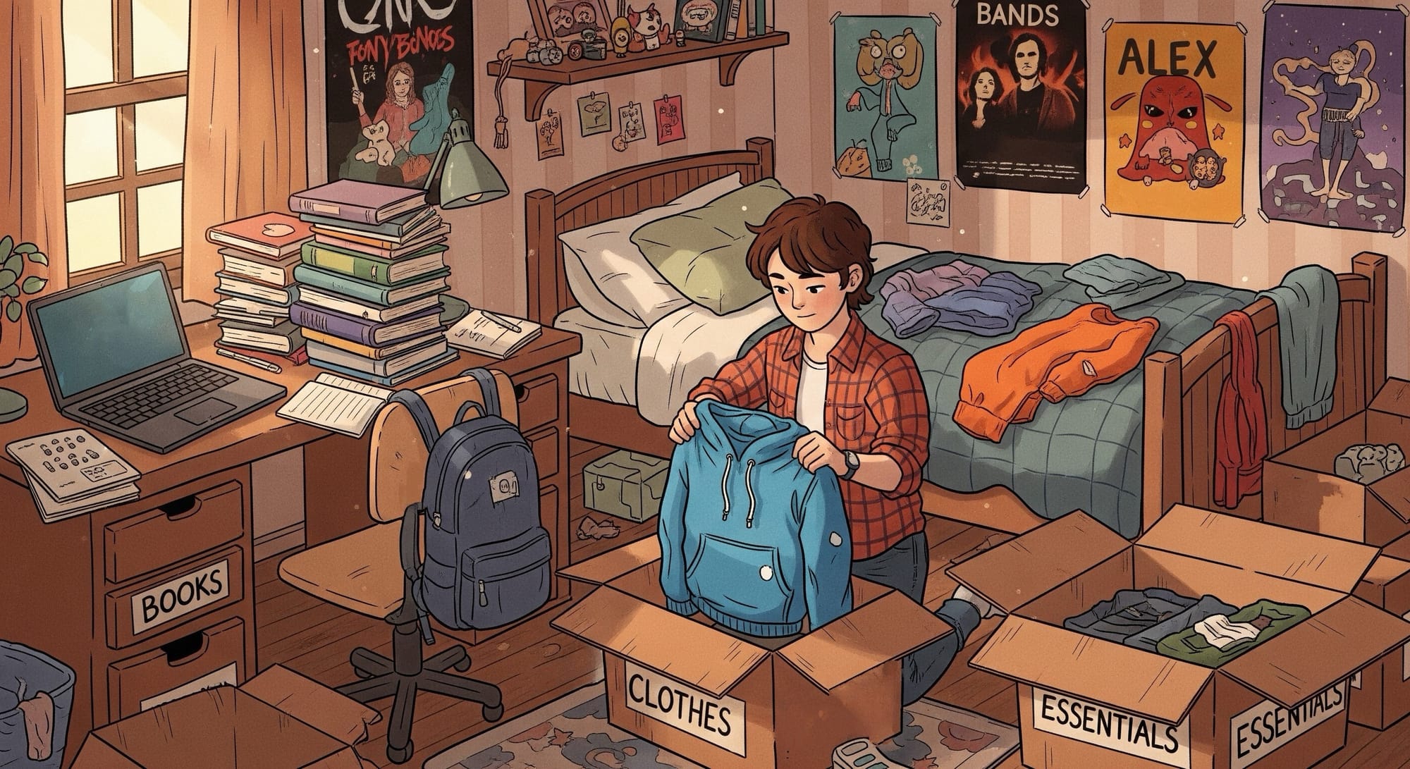 boy packing room to move to college