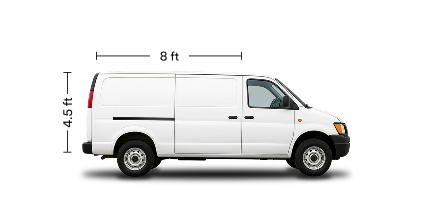 Lugg illustration showing minimum 8-foot length and 4.5-foot height cargo area requirements for vans